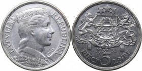 Latvia 5 lati 1931
24.92 g. XF/XF+ Mint luster. Ag. KM# 9