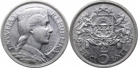 Latvia 5 lati 1932
25.05 g. VF/XF Mint luster. Ag. KM# 9