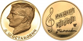 Russia - USSR medal D.D. Shostakovich 1966
9.99 g. PROOF. Au900 Minted only 489 pc. Diameter 25 mm. Moscow mint. V.M. Akimushkina. Salykov, Schkurko#...