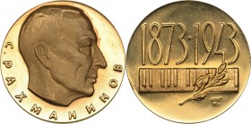 Russia - USSR medal S.V. Rachmaninoff 1967
10.02 g. PROOF. Au900 Minted only 543 pc. Diameter 25 mm. Moscow mint. V.P. Zhuchkov. Salykov, Schkurko# 4...
