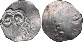 Russia - Ryazan AR Denga - Feodor Olegovich (1402-1427)
1.05 g. AU/AU Mint luster. Countermark tamga ("ram's head") on the dirhem of Khan Janibek (Go...