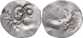 Russia - Ryazan AR Denga - Feodor Olegovich (1402-1427)
1.13 g. AU/AU Mint luster. Countermark tamga ("ram's head") on the dirhem of Khan Janibek (Go...