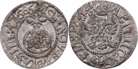 Russia Chekh 1686
0.79 g. UNC/UNC Mint luster! Extremely rare condition! Sev.# 8. Sevsk mint. Sophia, Regent for Ivan and Peter., 1682-1689. Rare!