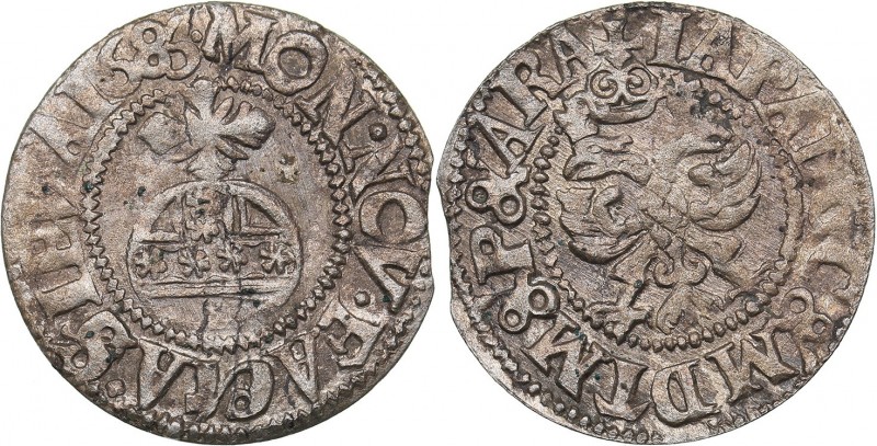 Russia Chekh 1686
0.97 g. XF/XF Sev.# 8. Sevsk mint. Sophia, Regent for Ivan an...