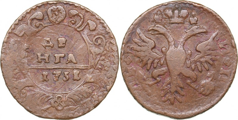 Russia Denga 1731
8.07 g. F+/F Bitkin# 272. Overstrike to Peter I kopek. Anna I...