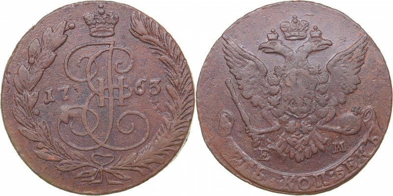 Russia 5 kopecks 1763 ЕМ
52.98 g. VF+/VF+ Bitkin# 609. Catherine II (1762-1796)...