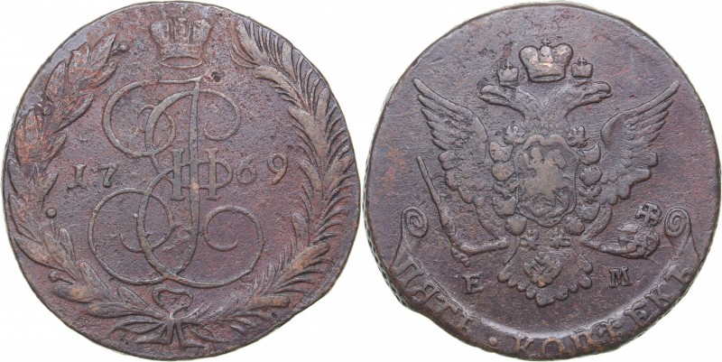 Russia 5 kopecks 1769 ЕМ
50.69 g. VF-/VF Bitkin# 616 R. Eagle type 1763-1767. R...