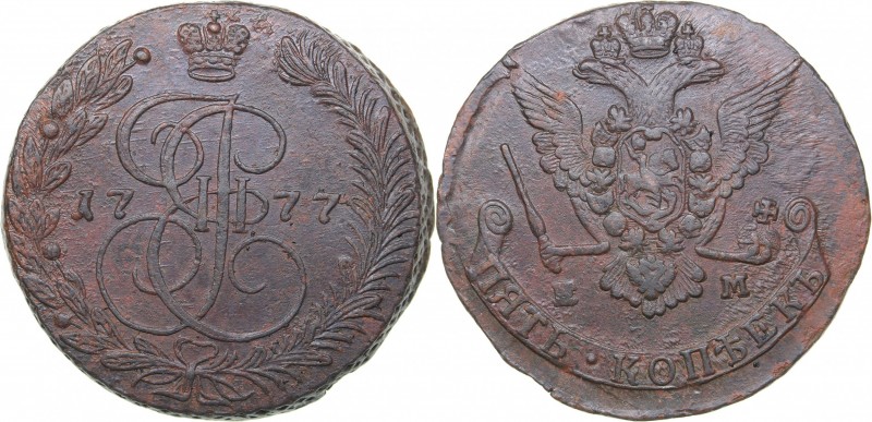 Russia 5 kopecks 1777 ЕМ
50.32 g. AU/AU Rare condition! Bitkin# 625. Catherine ...