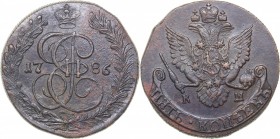 Russia 5 kopecks 1786 КМ
54.93 g. XF/AU Bitkin# 791. Catherine II (1762-1796)