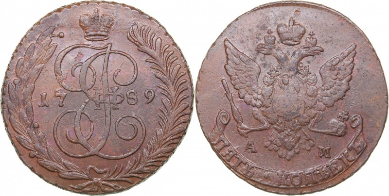 Russia 5 kopecks 1789 АМ
43.79 g. XF/XF- Bitkin# 859. Catherine II (1762-1796)...