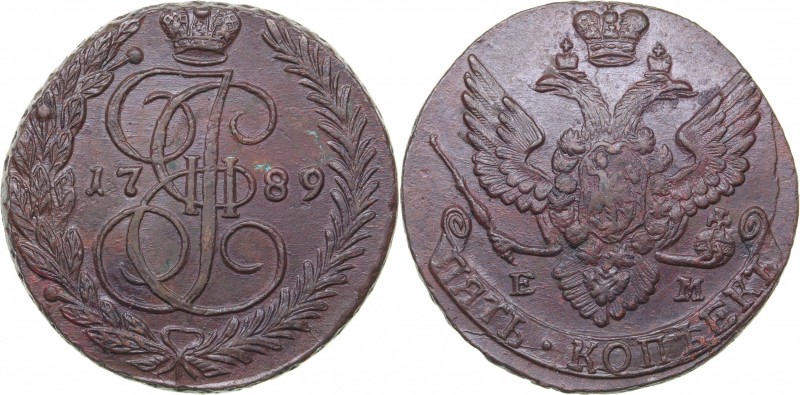 Russia 5 kopecks 1789 ЕМ
56.44 g. AU/AU Rare condition. Bitkin# 643. Catherine ...