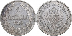 Russia - Grand Duchy of Finland 2 markkaa 1866 S
10.36 g. XF/AU Mint luster. Rare condition. Bitkin# 618. Alexander II (1854-1881)