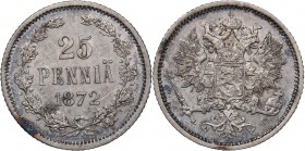 Russia - Grand Duchy of Finland 25 penniä 1872 S
1.29 g. XF/AU Mint luster. Rare condition. Bitkin# 647. Alexander II (1854-1881)