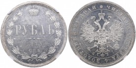 Russia Rouble 1875 СПБ-НI NGC MS 63
Mint luster. Very rare condition. Bitkin# 88. Alexander II (1854-1881)