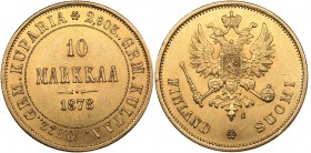 Russia - Grand Duchy of Finland 10 markkaa 1878 S
3.22 g. AU/UNC Mint luster. Bitkin# 614 R. Rare! Alexander II (1854-1881)