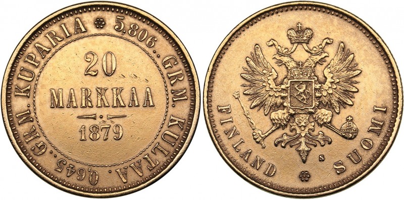 Russia - Grand Duchy of Finland 20 markkaa 1879 S
6.43 g. XF/XF Bitkin# 612. Al...