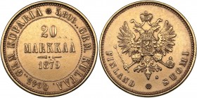 Russia - Grand Duchy of Finland 20 markkaa 1879 S
6.43 g. XF/XF Bitkin# 612. Alexander II (1854-1881)