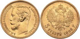 Russia 5 roubles 1898 AГ
4.26 g. XF/VF Mint luster. Bitkin# 20. Nicholas II (1894-1917)