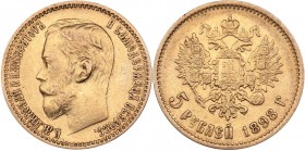 Russia 5 roubles 1898 AГ
4.26 g. VF+/XF- Bitkin# 20. Nicholas II (1894-1917)