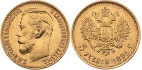 Russia 5 roubles 1899 ФЗ
4.28 g. XF+/XF+ Mint luster. Bitkin# 24. Nicholas II (1894-1917)