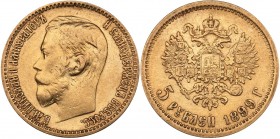 Russia 5 roubles 1899 ЭБ
4.27 g. XF-/XF Traces of mint luster. Bitkin# 23. Nicholas II (1894-1917)