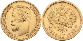 Russia 5 roubles 1900 ФЗ
4.28 g. AU/UNC Mint luster. Bitkin# 26. Nicholas II (1894-1917)