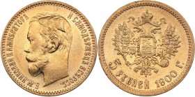 Russia 5 roubles 1900 ФЗ
4.29 g. XF/AU Mint luster. Bitkin# 26. Nicholas II (1894-1917)