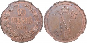 Russia - Grand Duchy of Finland 10 penniä 1900 NGC MS 62 BN
Mint luster. Rare condition. Bitkin# 428. Nicholas II (1894-1917)
