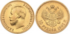 Russia 10 roubles 1901 АР
8.59 g. XF-/XF+ Mint luster. Bitkin# 9. Rare! Nicholas II (1894-1917)