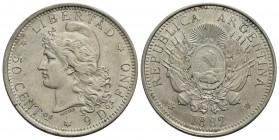 ARGENTINA - Repubblica - 50 Centavos - 1882 - AG Kr. 31 Tracce di pulizia - SPL-FDC