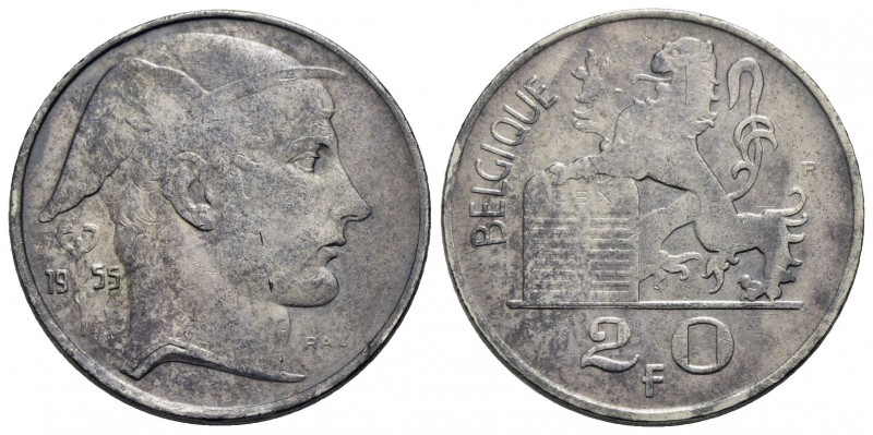 BELGIO - Baldovino I (1951-1993) - 20 Franchi - 1955 - AG RRR Kr. 140.1 BELGIQUE...