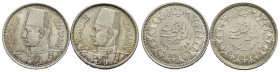 EGITTO - Farouk (1937-1952) - 2 Piastre - 1939 - AG Kr. 365 Assieme ad altro esemplare 1942 - Lotto di due monete - FDC