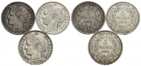 FRANCIA - Seconda Repubblica (1848-1852) - 5 Franchi - 1849 A - AG NC Kr. 761.1 Assieme a 5 franchi 1950 e 1951(spl) - Lotto di tre monete - BB