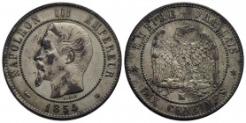 FRANCIA - Napoleone III (1852-1870) - 10 Centesimi - 1854 MA - CU Kr. 771.6 Argentato - qSPL