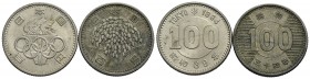 GIAPPONE - Hirohito Imperatore (1926-1989) - 100 Yen - 1964 - Giochi Olimpici - AG assieme ad altra (BB) - Lotto di due monete - FDC