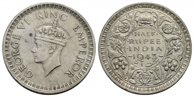 INDIA BRITANNICA - Giorgio VI (1936-1952) - Mezza Rupia - 1943 - AG Kr. 552 - qF...