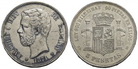 SPAGNA - Amedeo I (1871-1873) - 5 Pesetas - 1871 (71) SD M - AG Kr. 61 - qSPL/qFDC