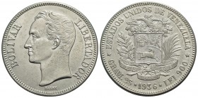 VENEZUELA - Repubblica (1823) - 5 Bolivares - 1936 - AG Kr. 24.2 - qFDC