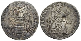 ANCONA - Paolo IV (1555-1559) - Testone - Stemma sormontato da tiara e chiavi decussate - R/ San Pietro in trono con triregno - AG Ser. 192; Munt. 33 ...