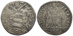 ANCONA - Pio V (1566-1572) - Testone - Stemma ovale in cornice - R/ Il Santo nimbato in trono - AG R CNI 7; Munt. 32 - BB