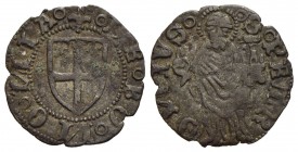 BOLOGNA - Annibale Bentivoglio (1443-1446) - Quattrino - Stemma sannitico con croce e gigli - R/ San Petronio stante - (MI g. 0,64) RRR CNI 53; Chim. ...