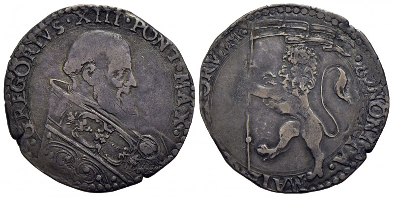 BOLOGNA - Gregorio XIII (1572-1585) - Bianco - Busto a d. con piviale - R/ Leone...