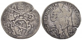BOLOGNA - Sisto V (1585-1590) - Giulio - Stemma ovale in cornice - R/ Figura del Santo - (AG g. 3,15) RR CNI 43; Munt. 100 - MB+