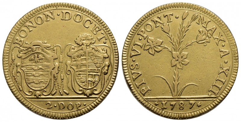 BOLOGNA - Pio VI (1775-1799) - 2 Doppie - 1787 A. XIII - (AU g. 10,87) R CNI 251...