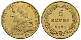 BOLOGNA - Gregorio XVI (1831-1846) - 5 Scudi - 1835 A. V - AU Pag. 137; Mont. 33 - SPL