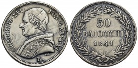 BOLOGNA - Gregorio XVI (1831-1846) - 50 Baiocchi - 1841 A. XI - AG R Pag. 162; Mont. 101 Graffi da pulizia - qBB