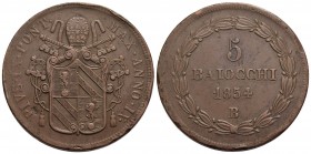 BOLOGNA - Pio IX (1846-1866) - 5 Baiocchi - 1854 A. IX - CU R Pag. 304; Mont. 266 - BB+