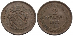 BOLOGNA - Pio IX (1846-1866) - 2 Baiocchi - 1851 A. V - CU Pag. 310/a; Mont. 282/283 - qSPL
