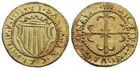 CAGLIARI - Filippo V di Borbone (1700-1707) - Scudo d'oro - 1702 - Stemma coronato - R/ Croce gigliata - (AU g. 3,2) RR CNI 4; MIR 93/2 Bei fondi luce...