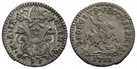 FERRARA - Clemente XI (1700-1721) - Grossetto da 13 quattrini 1709 A. IX - Stemma a targa sagomata /R San Giorgio a cavallo a d. trafigge il drago e l...